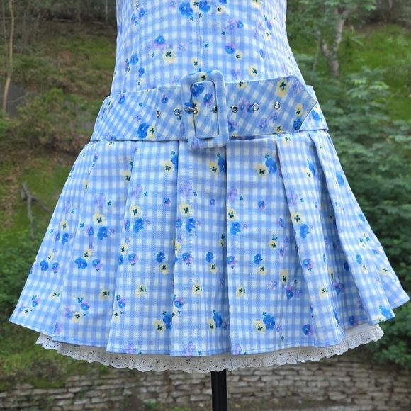 NEW $269 FOR LOVE AND LEMONS BRIGITTA FLORAL GINGHAM DENIM MINI DRESS W/ROSE S - Picture 5 of 13